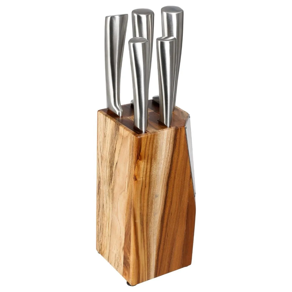 Bloc 5 Couteaux "silver Précision" Support Acacia - Sg Secret De Gourmet