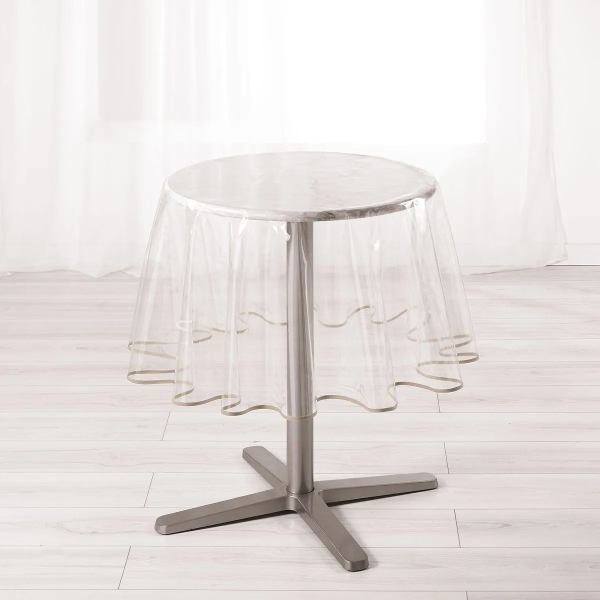 Nappe Ronde Cristal "garden" 180cm Transparent & Taupe