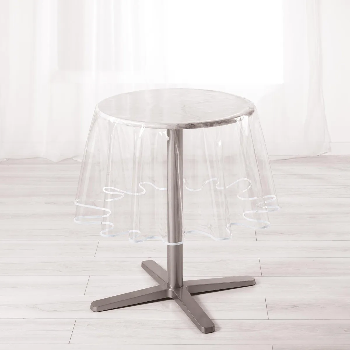 Nappe Ronde Cristal "garden" 180cm Transparent & Blanc