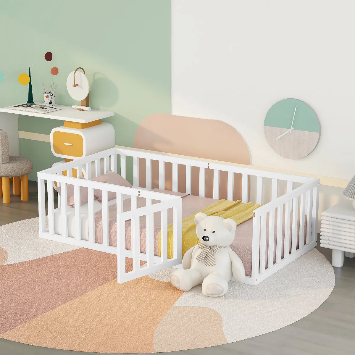 Lit Enfant 90x200 cm - Lit avec Rangement et Design Pratique - Matériau Bois - Sans Matelas
