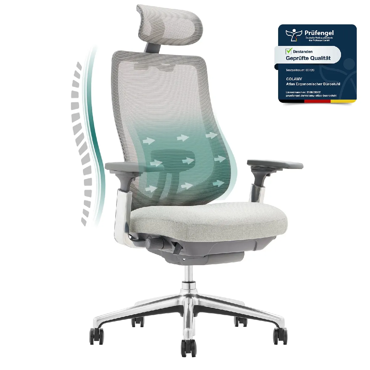 Chaise De Bureau Avec Accoudoirs 4d Et Siège Réglable Avant-arrière, Confort Optimal Pour Travail Intensif - Gris Claire