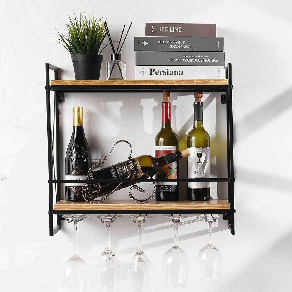 Casier À Vin Mural Métal Avec Porte-verres Intégré