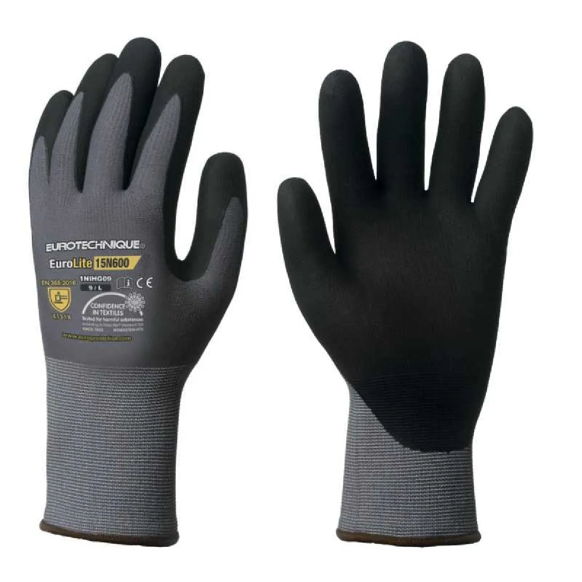 Gant tricoté EUROLITE 15N600 enduit nitrile gris/noir T8 - COVERGUARD - 1NIHG08