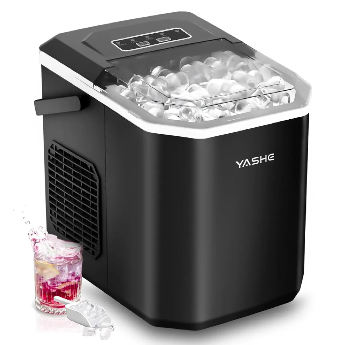 Yashe Machine À Glaçons Hzb-12/g, 12 Kg/24 H, 2 Tailles, Noire