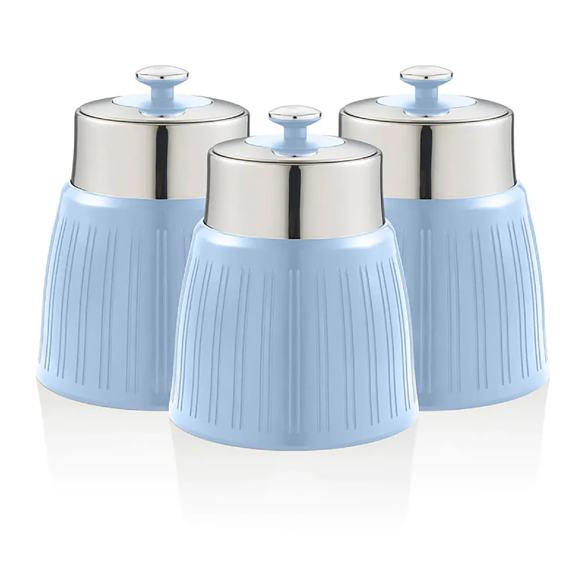 Retro Set 3 Boîtes De Rangement Cuisine 1,2l Hermétiques Pour Pâtes Riz, Vintage Swan Swka1024bln Bleu