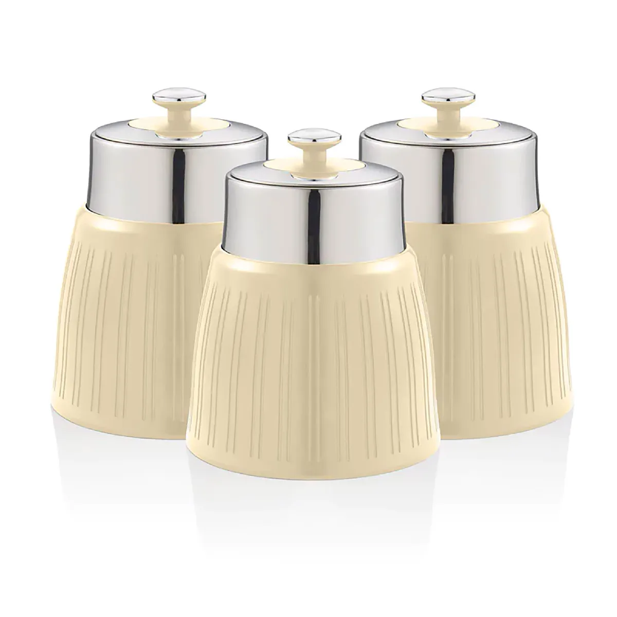 Retro Set 3 Boîtes De Rangement Cuisine 1,2l Hermétiques Pour Pâtes Riz, Vintage Swan Swka1024cn Crème