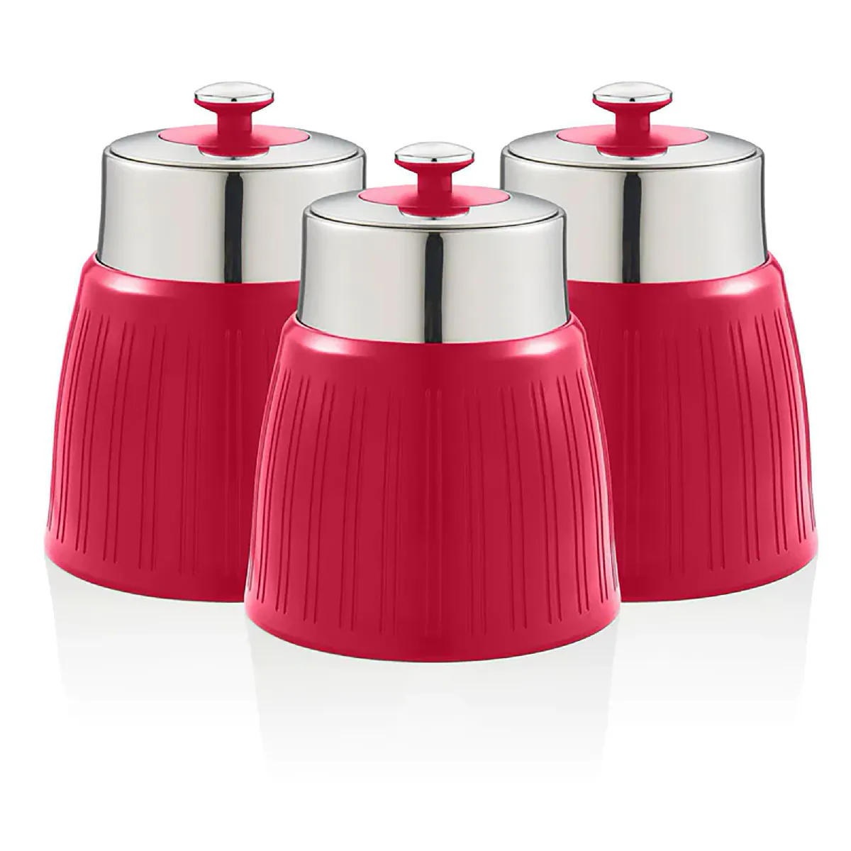 Retro Set 3 Boîtes De Rangement Cuisine 1,2l Hermétiques Pour Pâtes Riz, Vintage Swan Swka1024rn Rouge