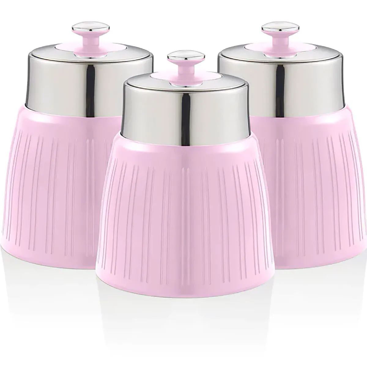 Retro Set 3 Boîtes De Rangement Cuisine 1,2l Hermétiques Pour Pâtes Riz, Vintage Swan Swka1024pn Rose