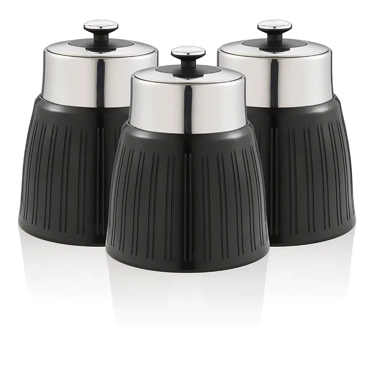Retro Set 3 Boîtes De Rangement Cuisine 1,2l Hermétiques Pour Pâtes Riz, Vintage Swan Swka1024bn Noir