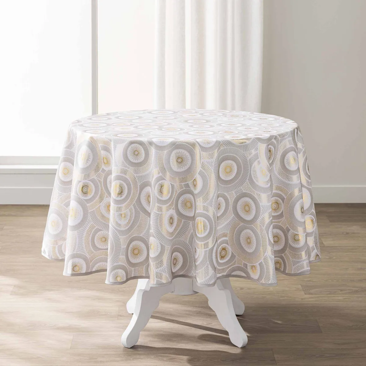 Nappe Imprimé Métallisé "eclipse" 180cm Blanc