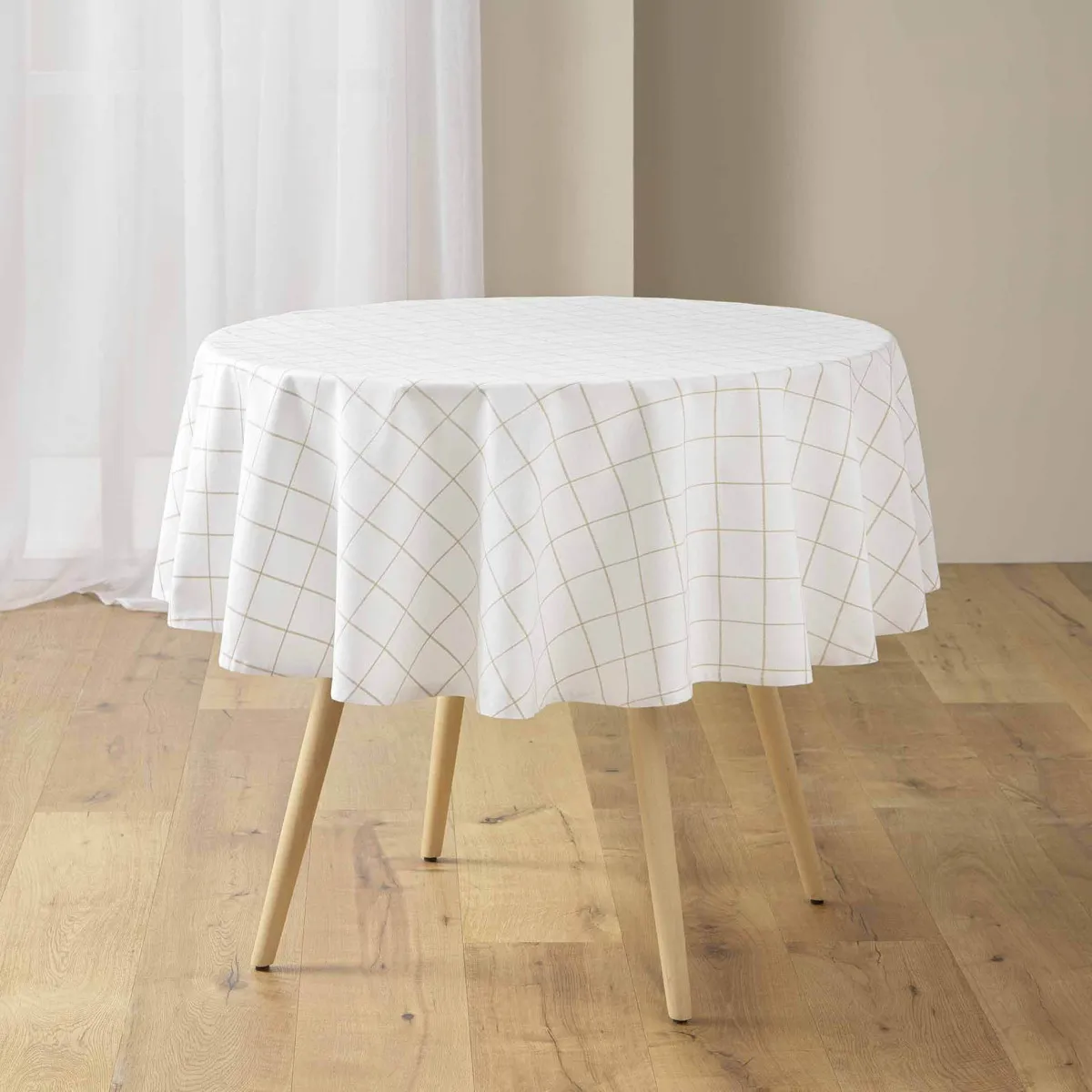 Nappe Ronde À Carreaux "axel" 180cm Naturel