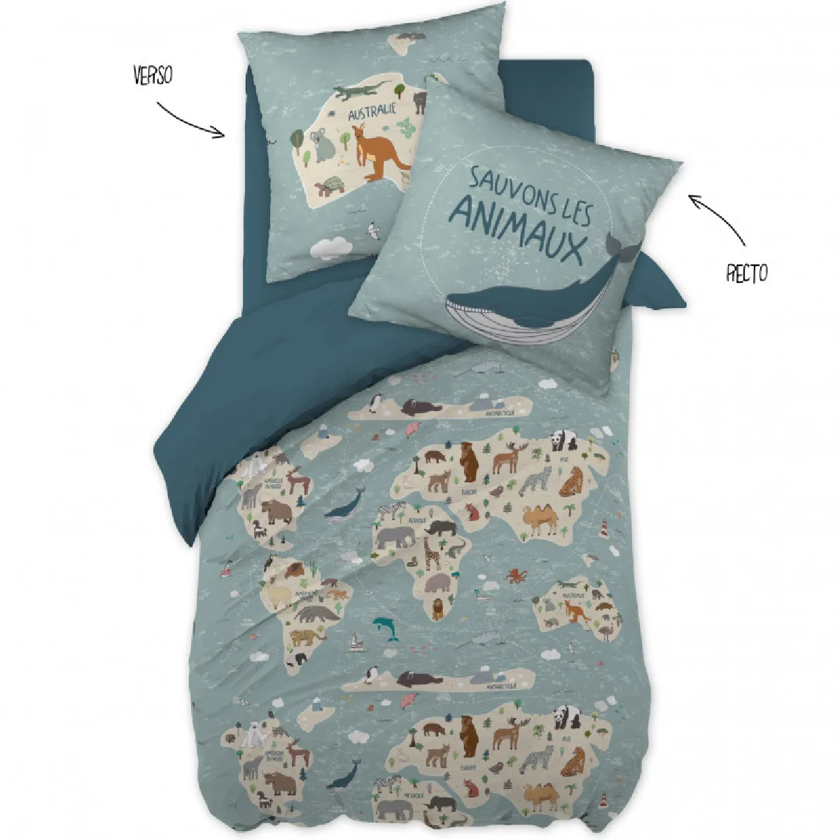 Parure De Couette 140 X 200 "minots" Réversible 100% Coton / 57 Fils/cm² L'effet Papillon