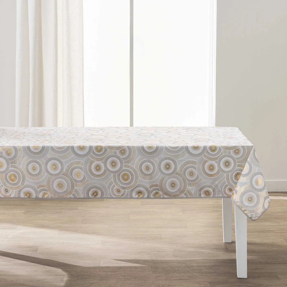 Nappe Imprimé Métallisé "eclipse" 145x240cm Blanc