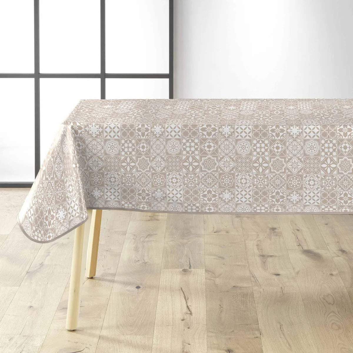 Nappe Toile Cirée "carella" 140x240cm Beige & Blanc