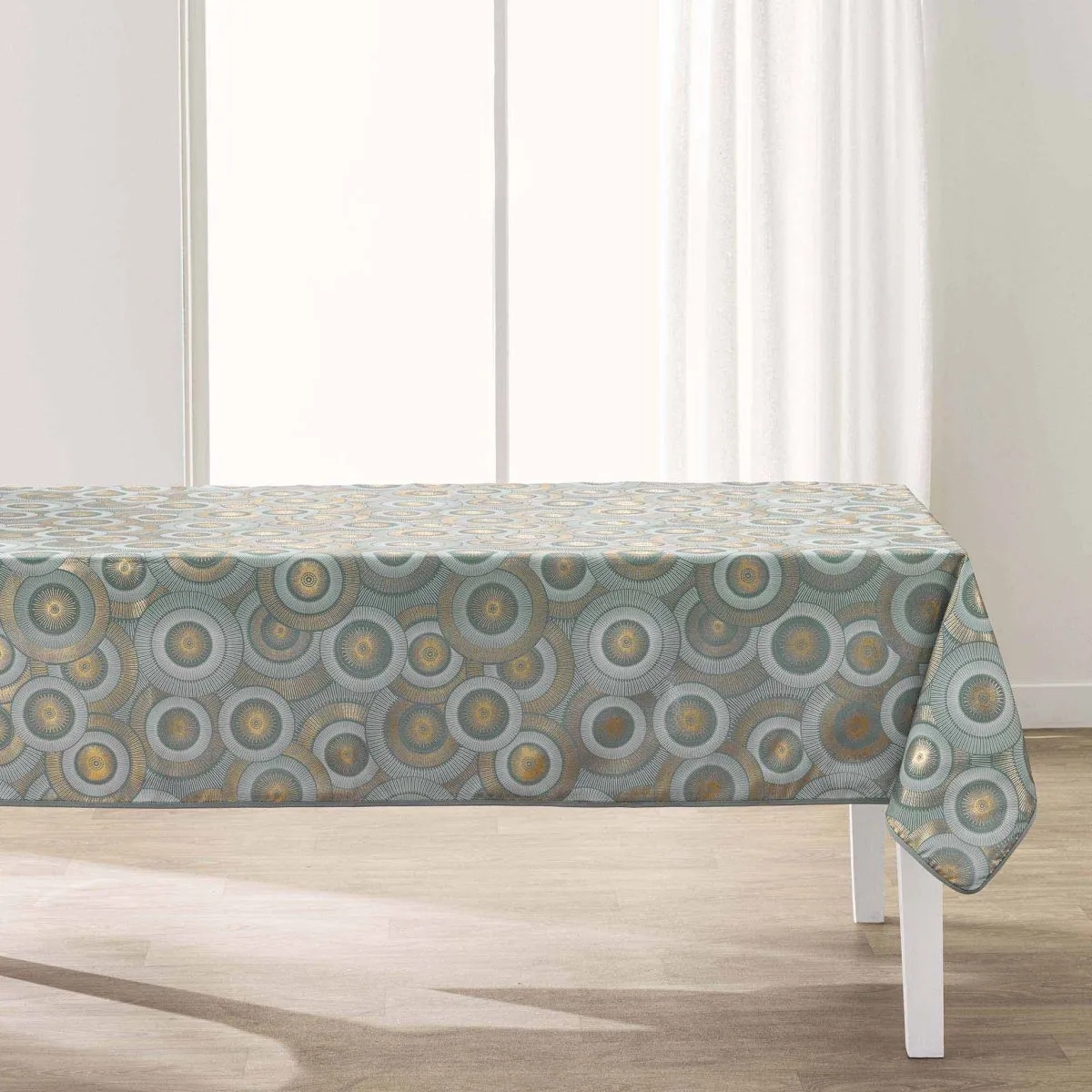 Nappe Imprimé Métallisé "eclipse" 145x240cm Vert Sauge