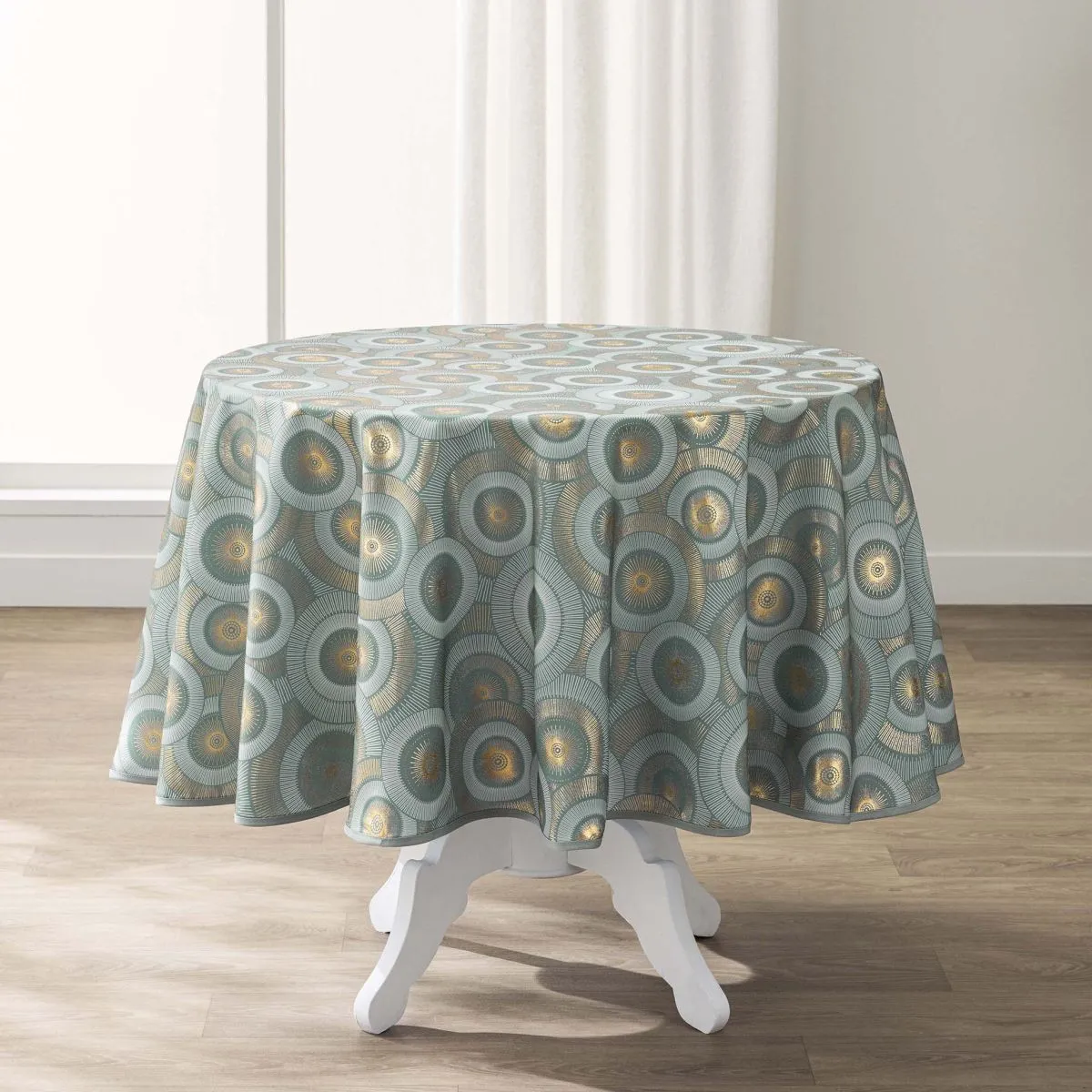 Nappe Imprimé Métallisé "eclipse" 180cm Vert Sauge