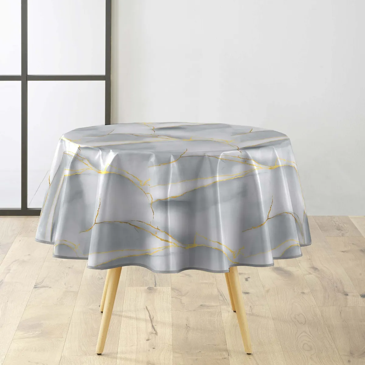 Nappe Toile Cirée Ronde "marbrelle" 160cm Gris