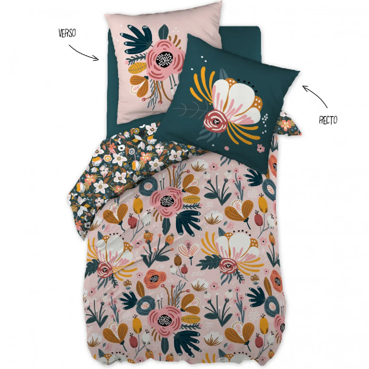 Parure De Couette 140 X 200 "minots" Réversible 100% Coton / 57 Fils/cm² L'effet Papillon