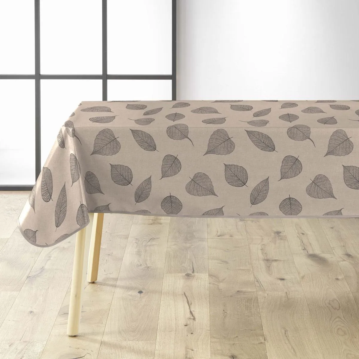 Nappe Toile Cirée "feuillys" 140x240cm Beige Lin