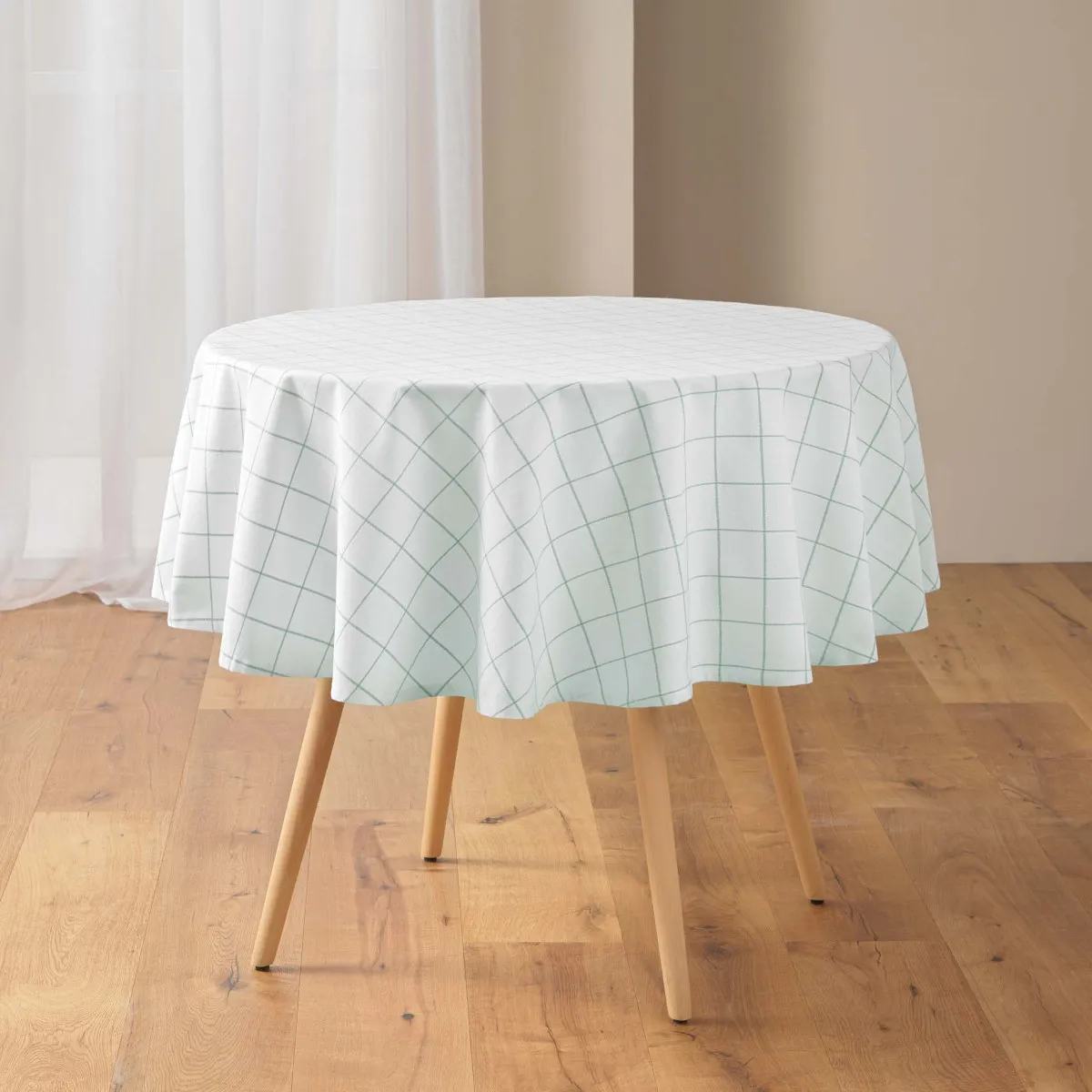 Nappe Ronde Tissée À Carreaux "axel" 180cm Vert Sauge