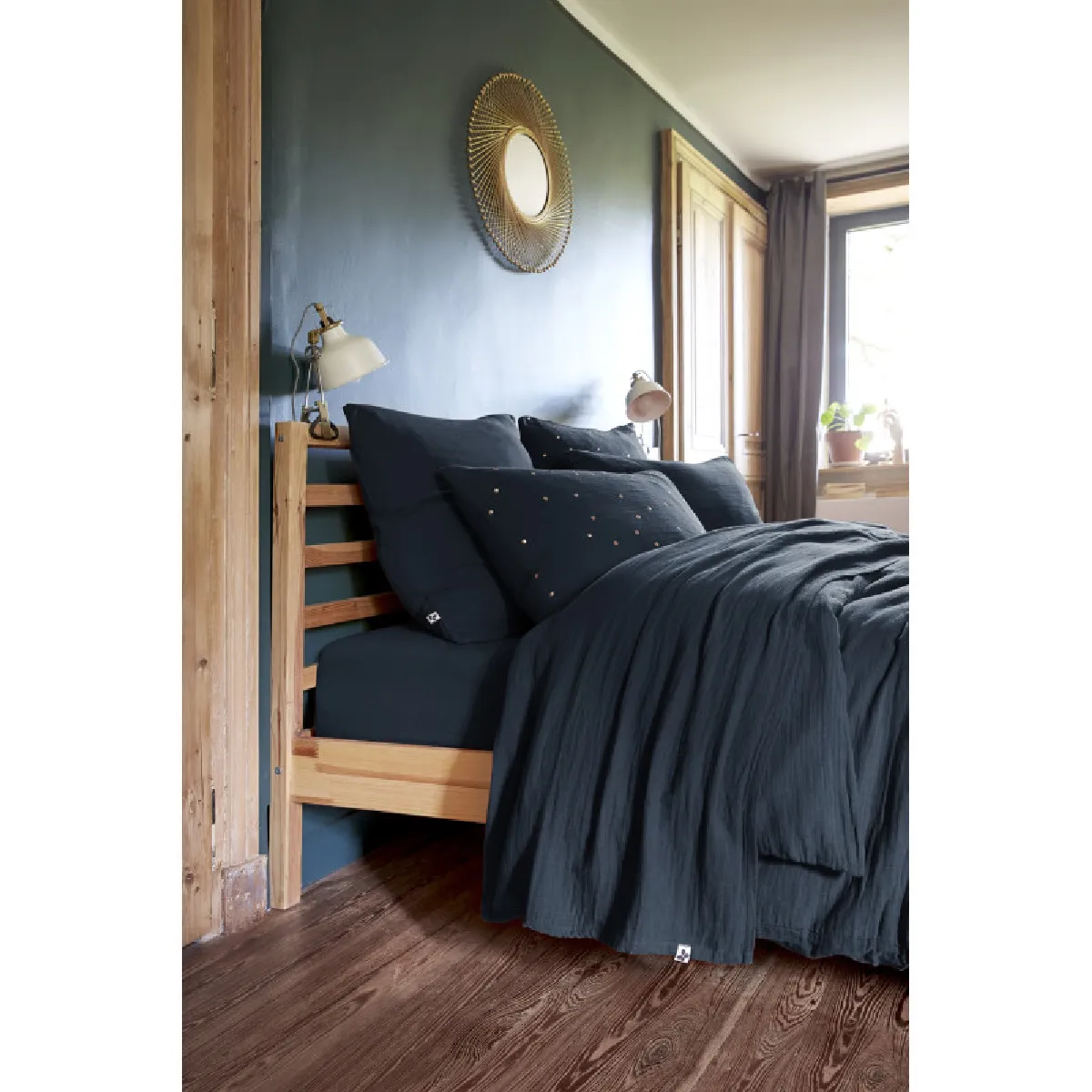Parure de draps 4 pièces & 5 pièces "Gaïa" Gaze de Coton - Gaïa Minuit - Parure de draps 5 pièces (1 Drap plat 270 x 300 + 1 Drap