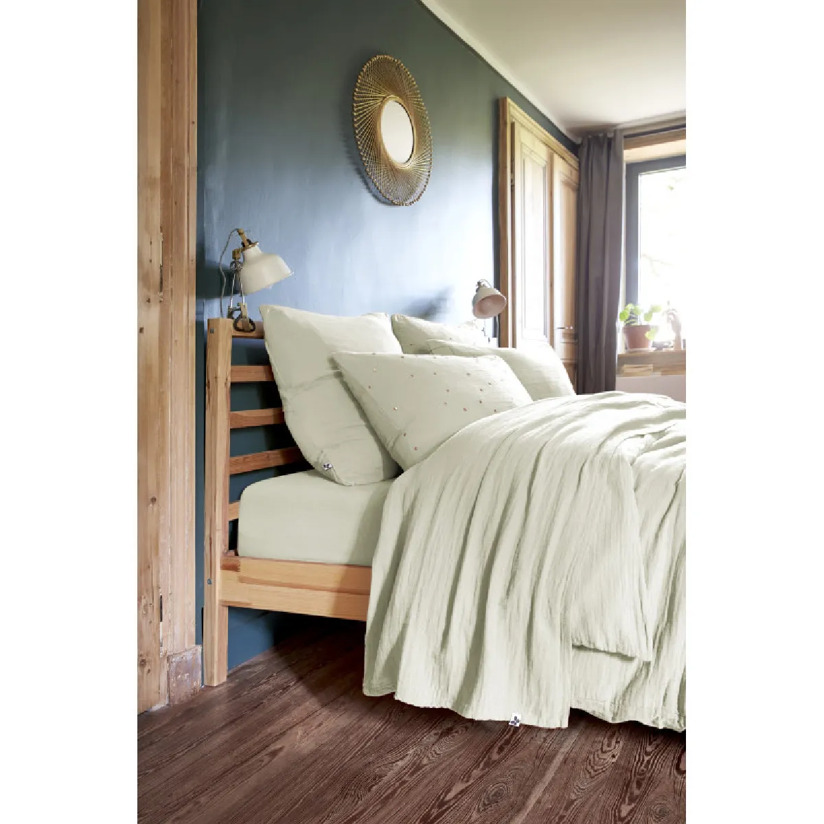 Parure de draps 4 pièces & 5 pièces "Gaïa" Gaze de Coton - Gaïa Vert d'Eau - Parure de draps 4 pièces (1 Drap plat 240 x 300 + 1 D