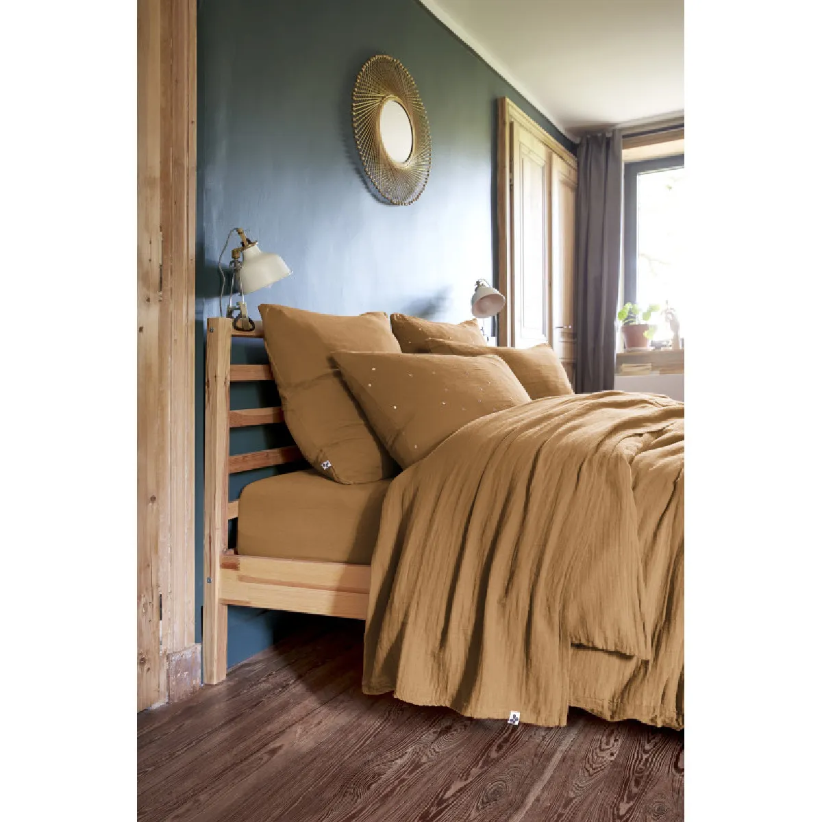 Parure de draps 4 pièces & 5 pièces "Gaïa" Gaze de Coton - Gaïa Camel - Parure de draps 5 pièces (1 Drap plat 270 x 300 + 1 Drap h