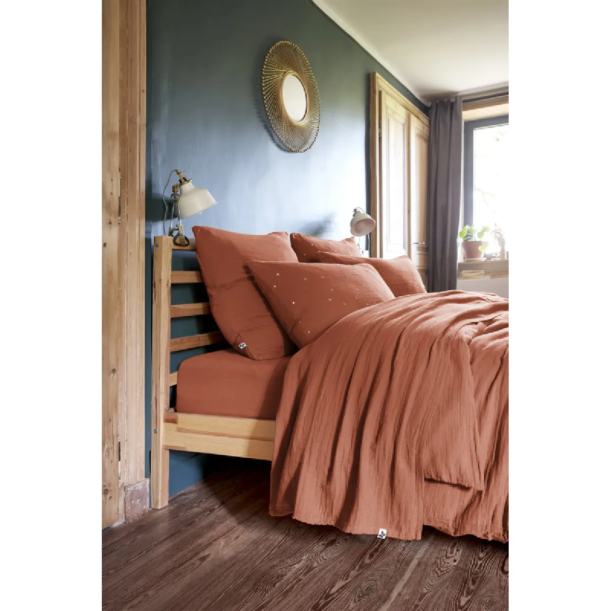 Parure de draps 4 pièces & 5 pièces "Gaïa" Gaze de Coton - Gaïa Terracotta - Parure de draps 5 pièces (1 Drap plat 270 x 300 + 1 D