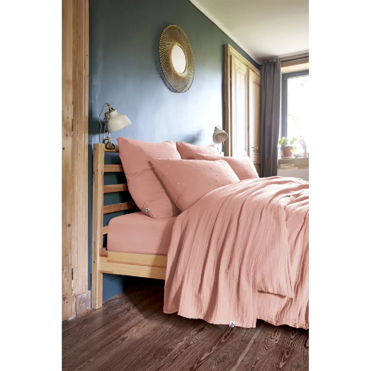 Parure de draps 4 pièces & 5 pièces "Gaïa" Gaze de Coton - Gaïa Rose Pêche - Parure de draps 4 pièces (1 Drap plat 270 x 300 + 1 D