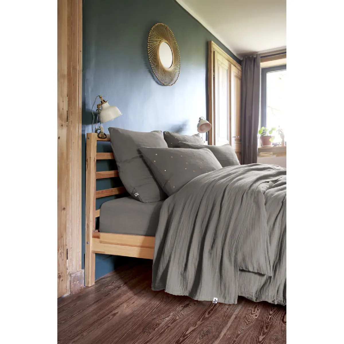 Parure de draps 4 pièces & 5 pièces "Gaïa" Gaze de Coton - Gaïa Granit - Parure de draps 5 pièces (1 Drap plat 270 x 300 + 1 Drap