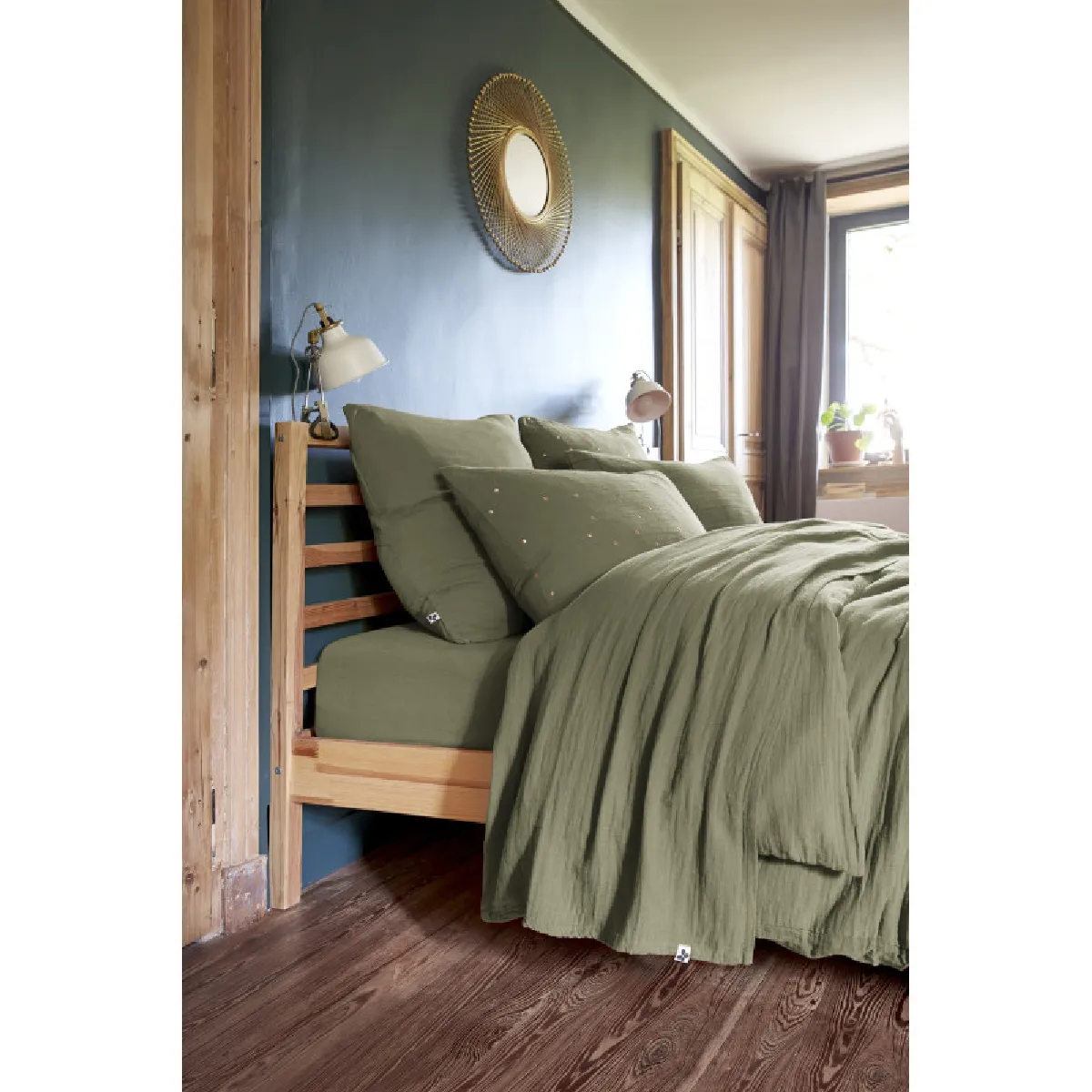 Parure de draps 4 pièces & 5 pièces "Gaïa" Gaze de Coton - Gaïa Romarin - Parure de draps 4 pièces (1 Drap plat 270 x 300 + 1 Drap