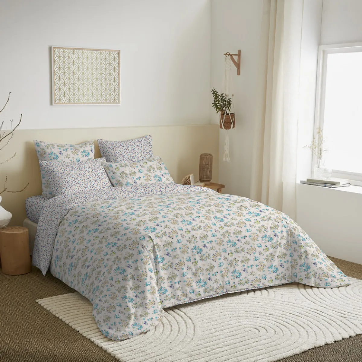 Pack Complet Housse De Couette Réversible Pour Lit 140 X 190 Cm Tanya Cyan