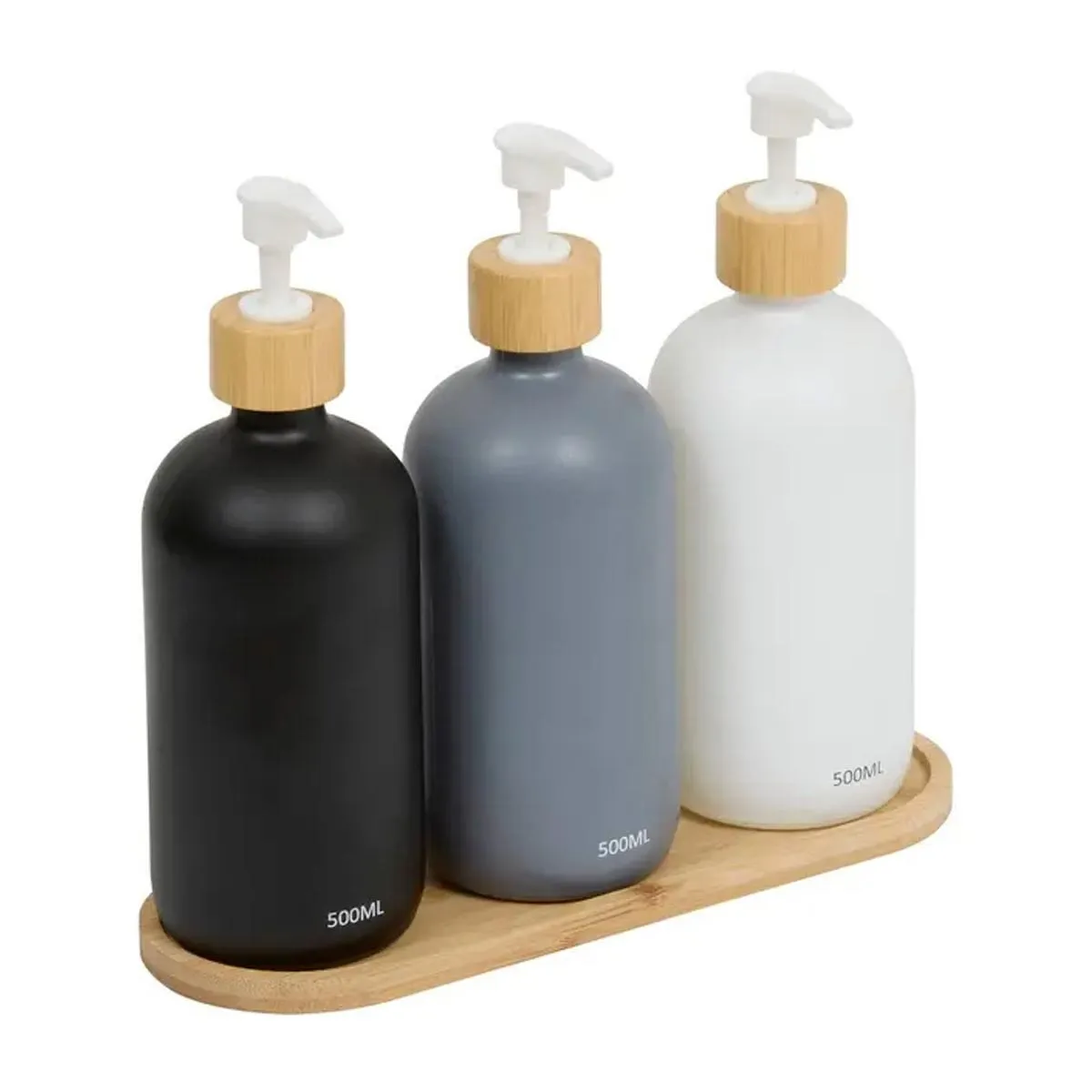 Lot De 3 Distributeurs De Savon 500 Ml Avec Plateau Bambou - 5five