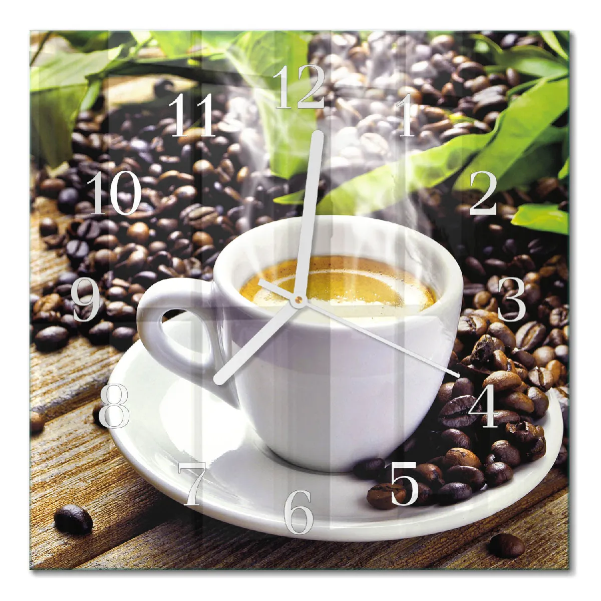 Pendule Carrée En Verre Tulup 30x30 cm Une tasse de café Aiguilles blanches