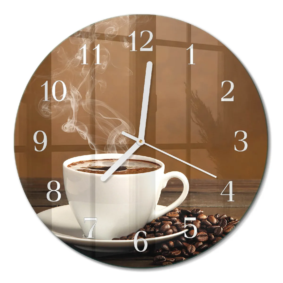 Horloge Ronde En Verre Tulup fi30 cm Café Aiguilles blanches