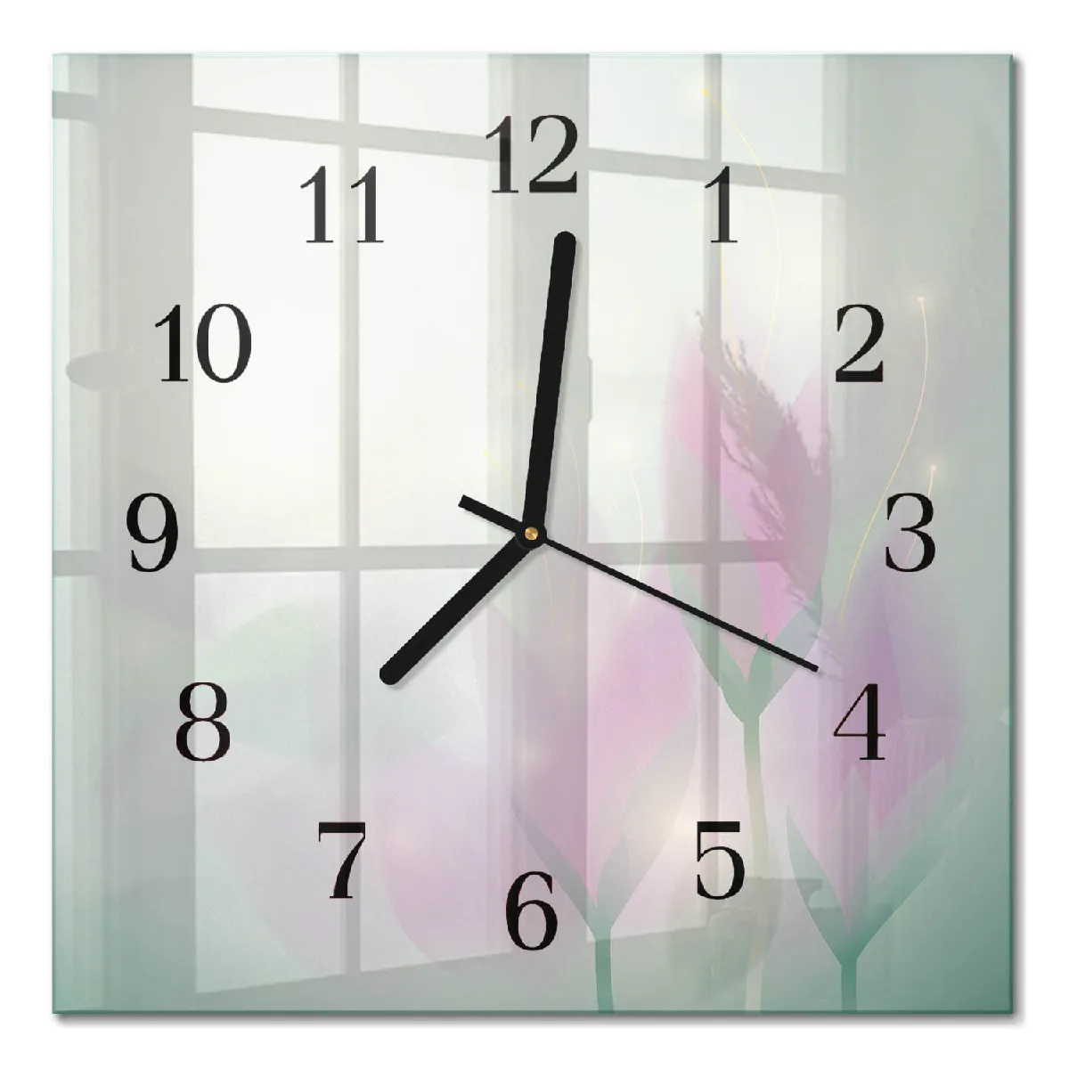Horloge Carrée En Verre Tulup 30x30 cm Fleurs Aiguilles noires