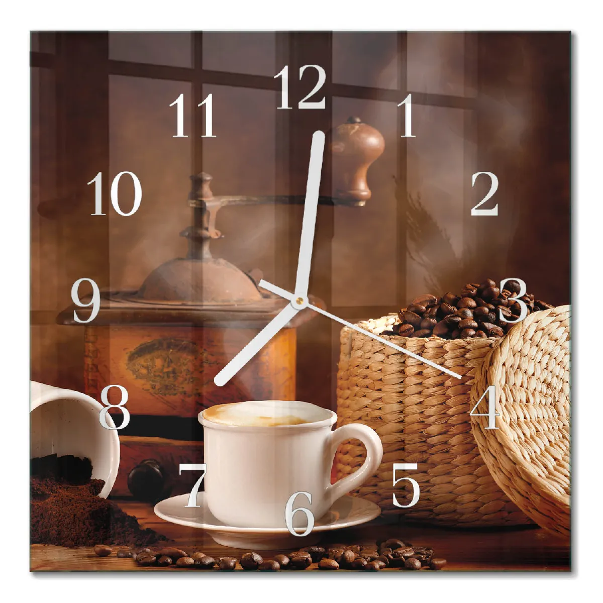 Horloge En Verre Tulup 30x30 cm Une tasse de café Aiguilles blanches