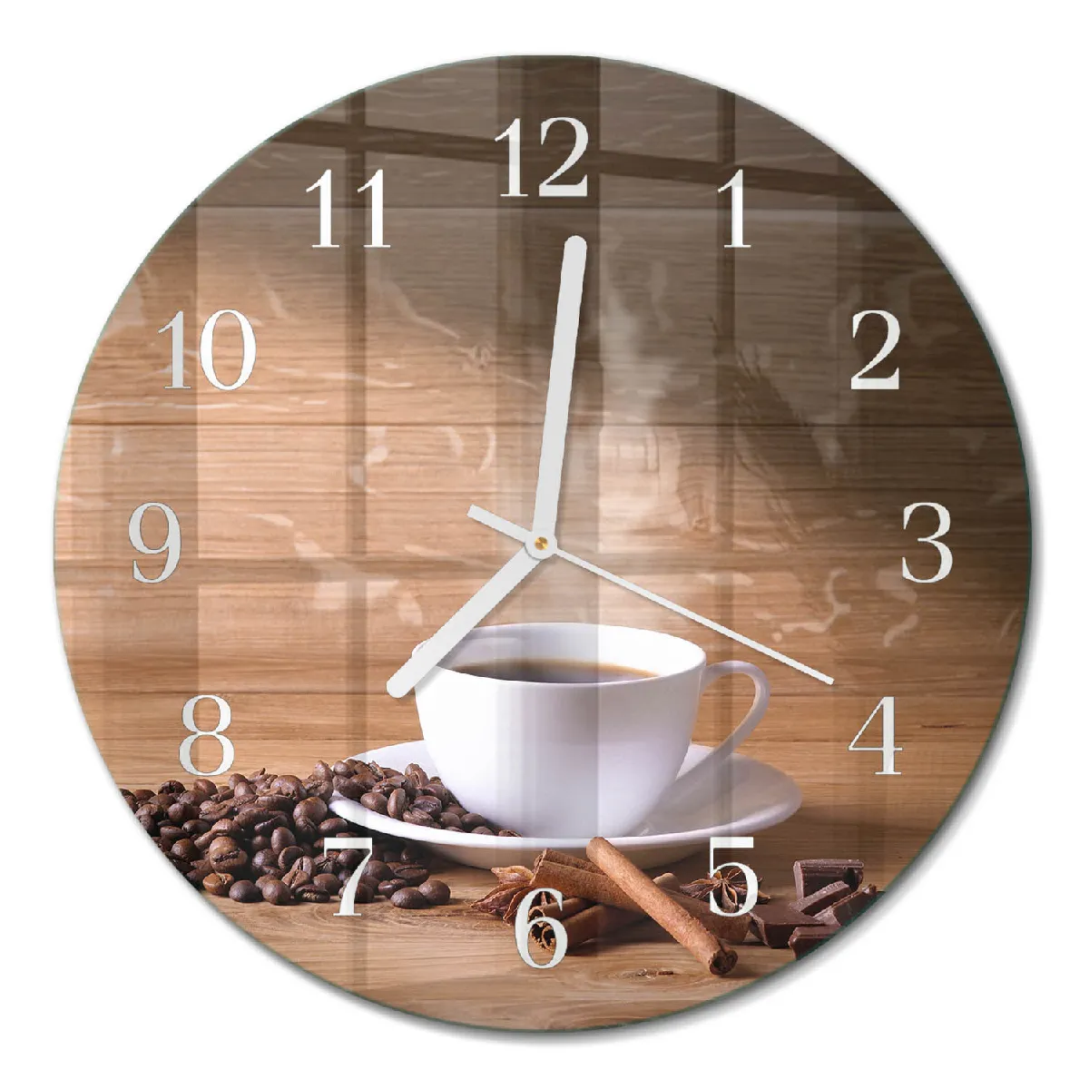 Horloge En Verre Ronde Tulup fi30 cm Café Aiguilles blanches