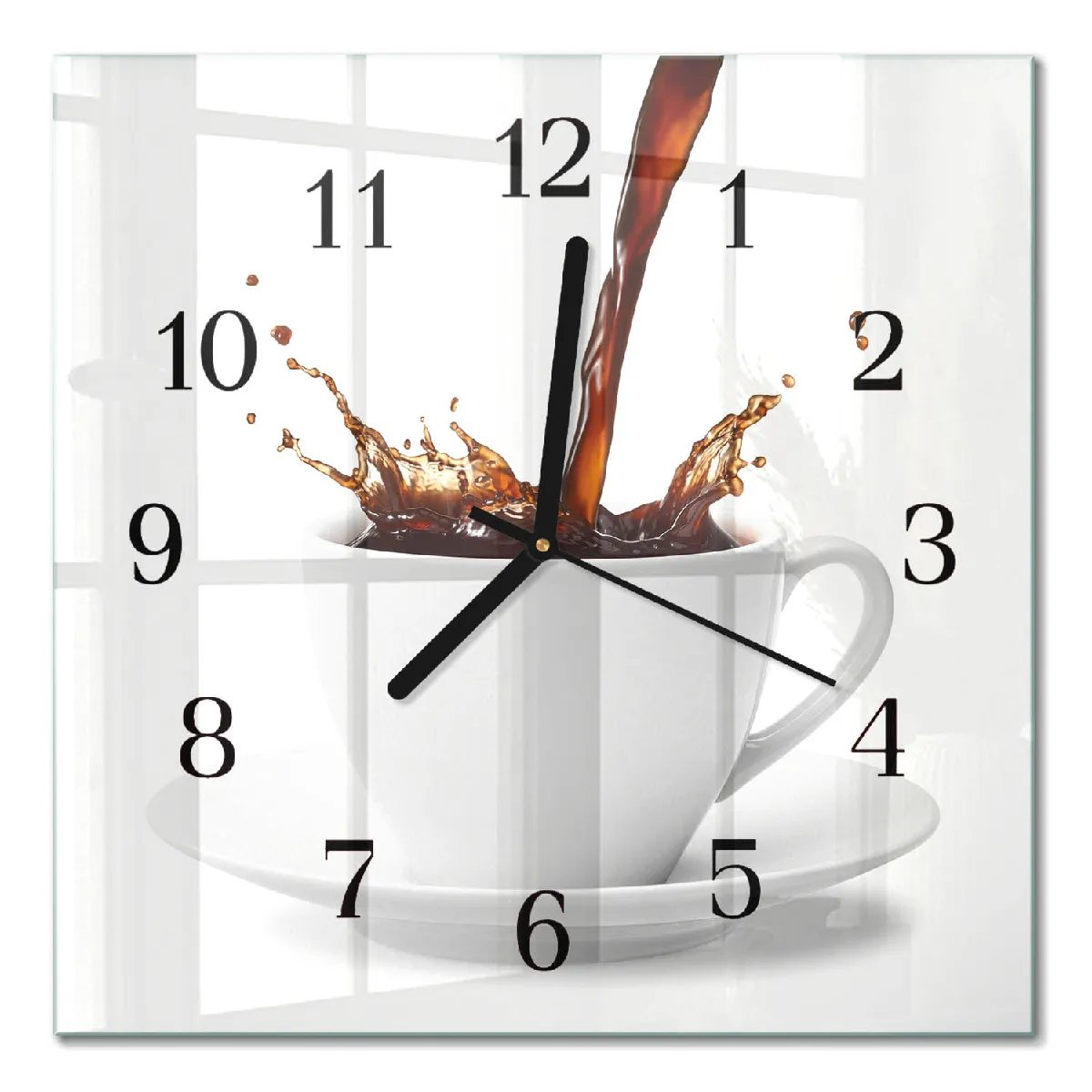 Horloge Carrée En Verre Tulup 30x30 cm Une tasse de café Aiguilles noires