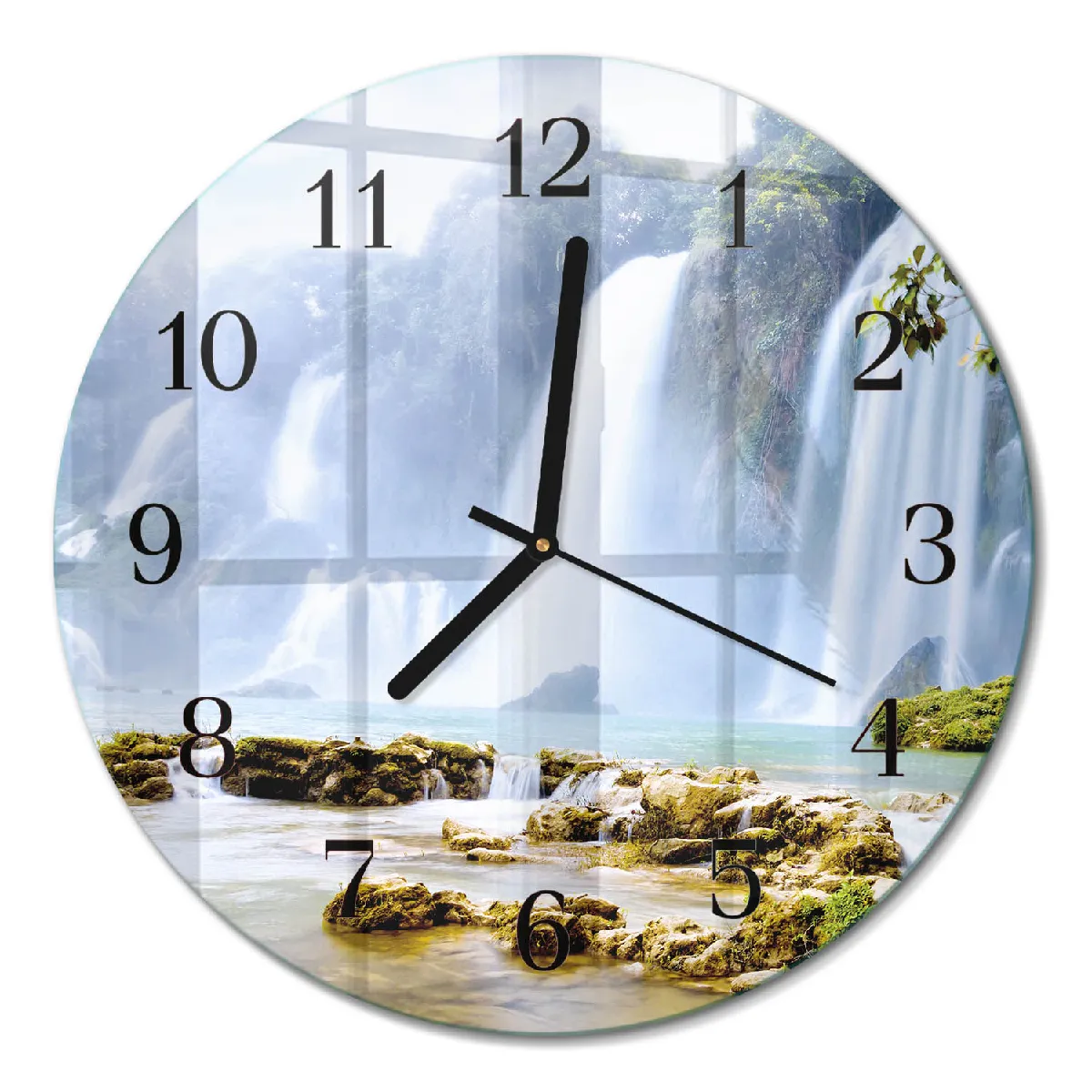 Horloge Ronde En Verre Tulup fi30 cm Cascade Aiguilles noires