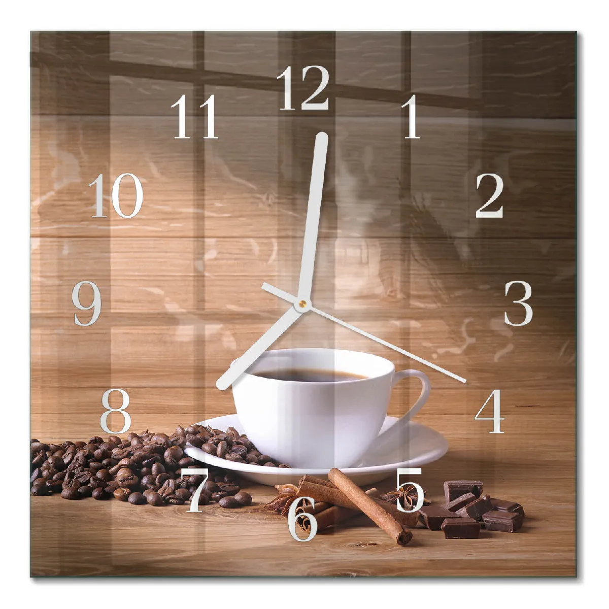 Pendule En Verre Tulup 30x30 cm Café Aiguilles blanches