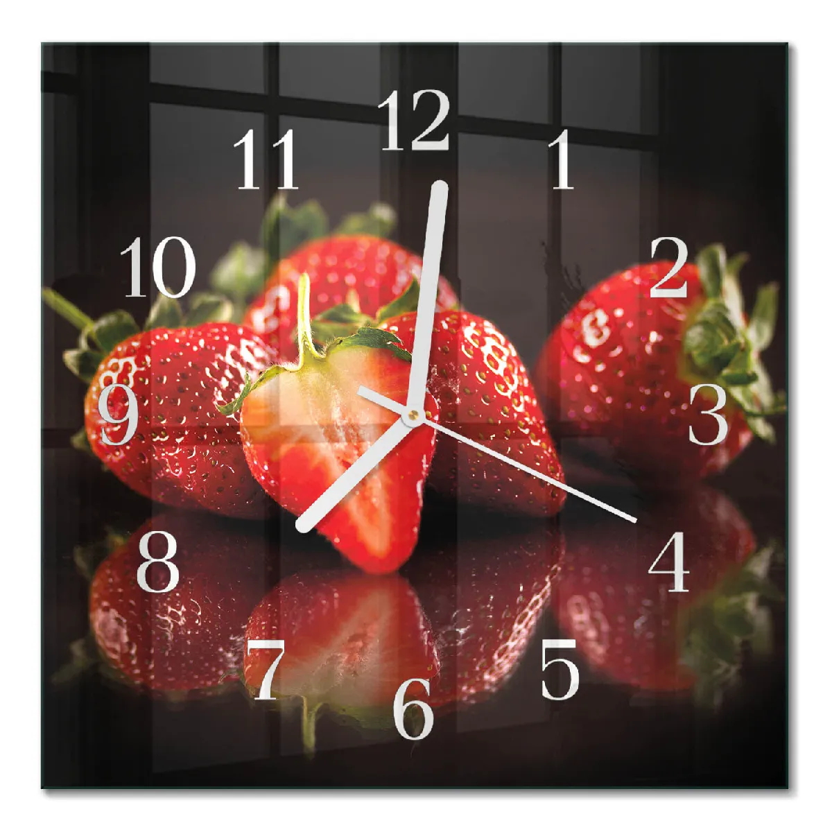 Horloge Carrée En Verre Tulup 30x30 cm Fraises Aiguilles blanches
