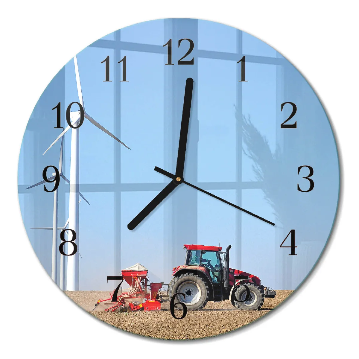 Horloge Ronde Murale Tulup fi30 cm Champ de tracteurs Aiguilles noires