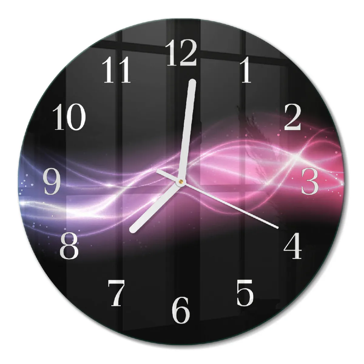 Horloge En Verre Ronde Tulup fi30 cm Lignes abstraites Aiguilles blanches