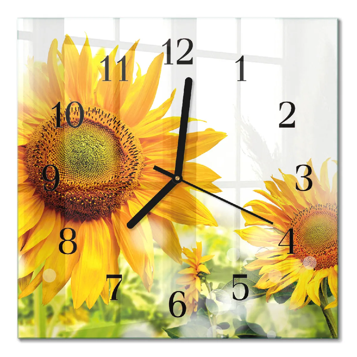 Horloge En Verre Tulup 30x30 cm Tournesol Aiguilles noires