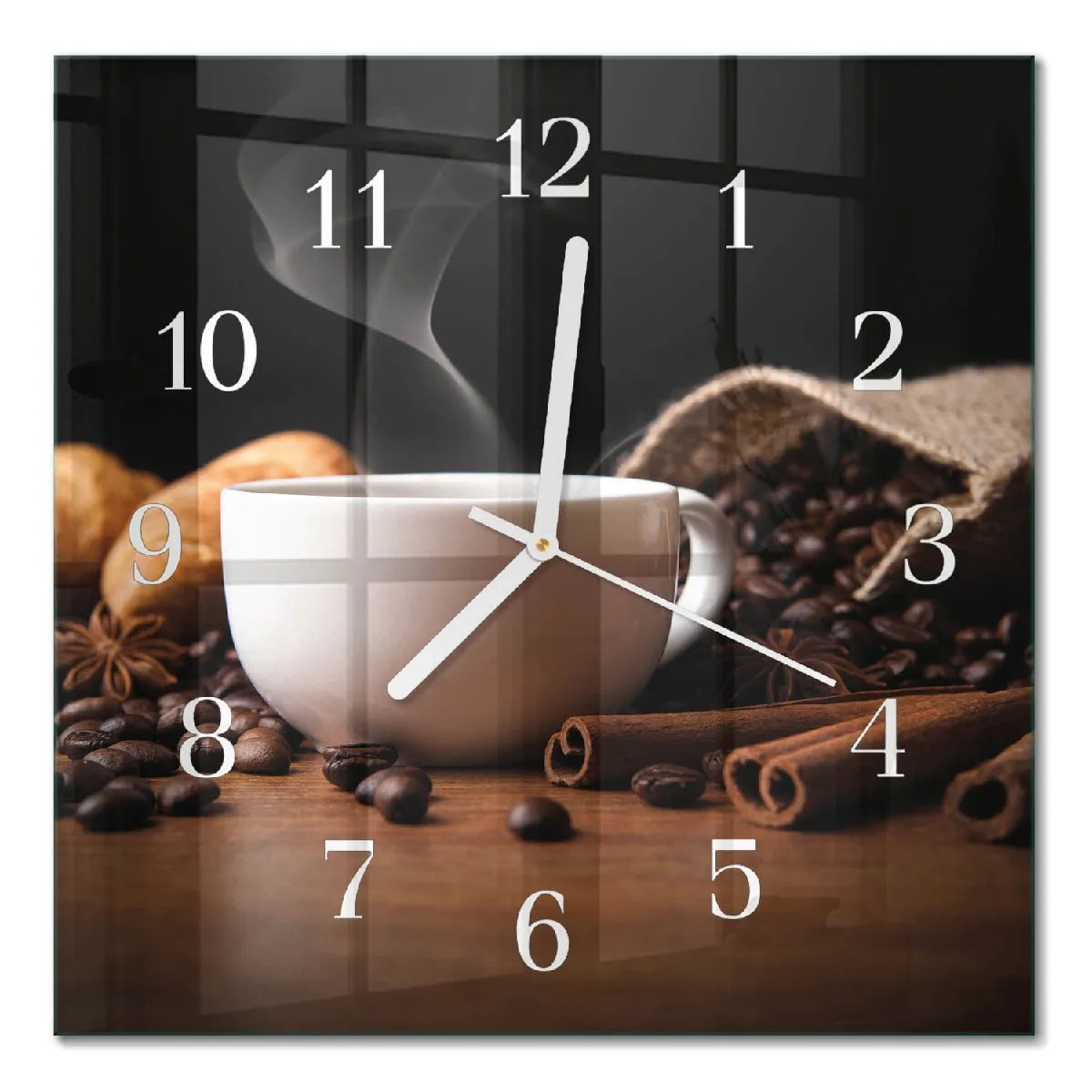 Pendule En Verre Tulup 30x30 cm Café Aiguilles blanches