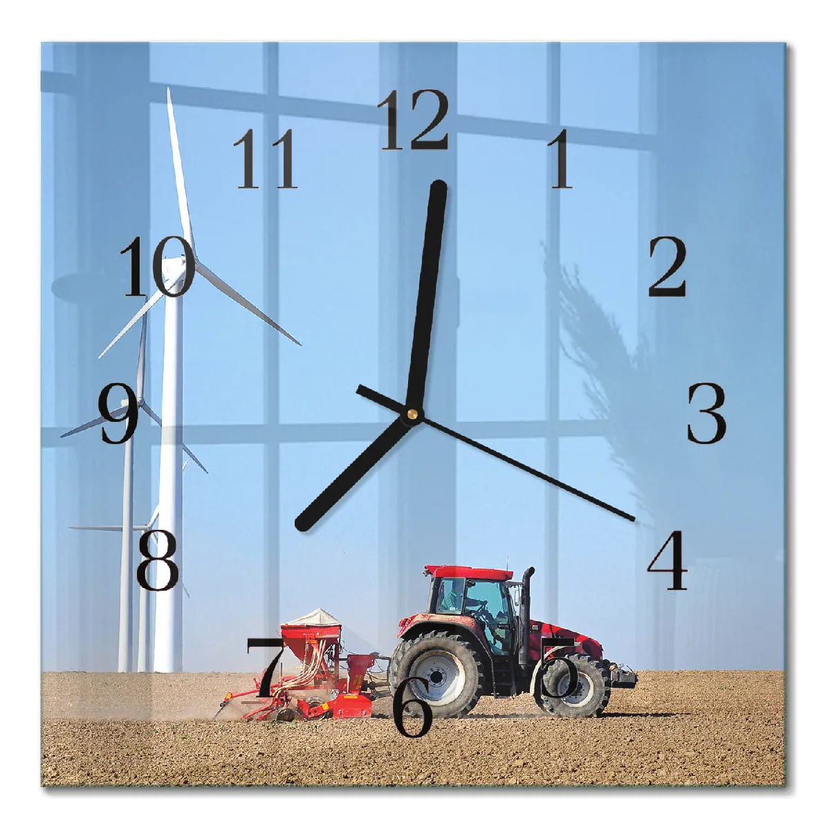 Horloge Murale Carrée Tulup 30x30 cm Champ de tracteurs Aiguilles noires