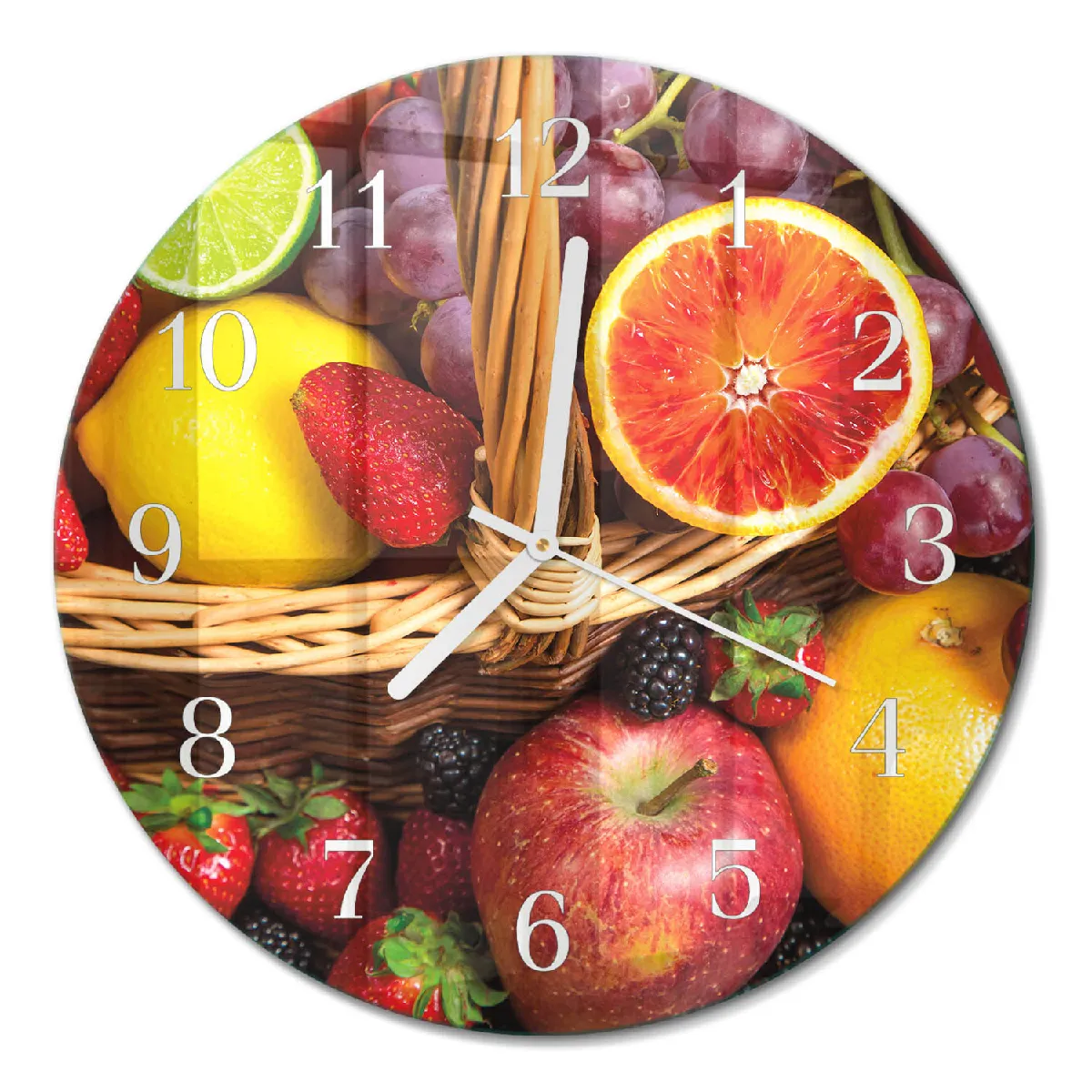 Horloge En Verre Tulup fi30 cm Fruit Aiguilles blanches