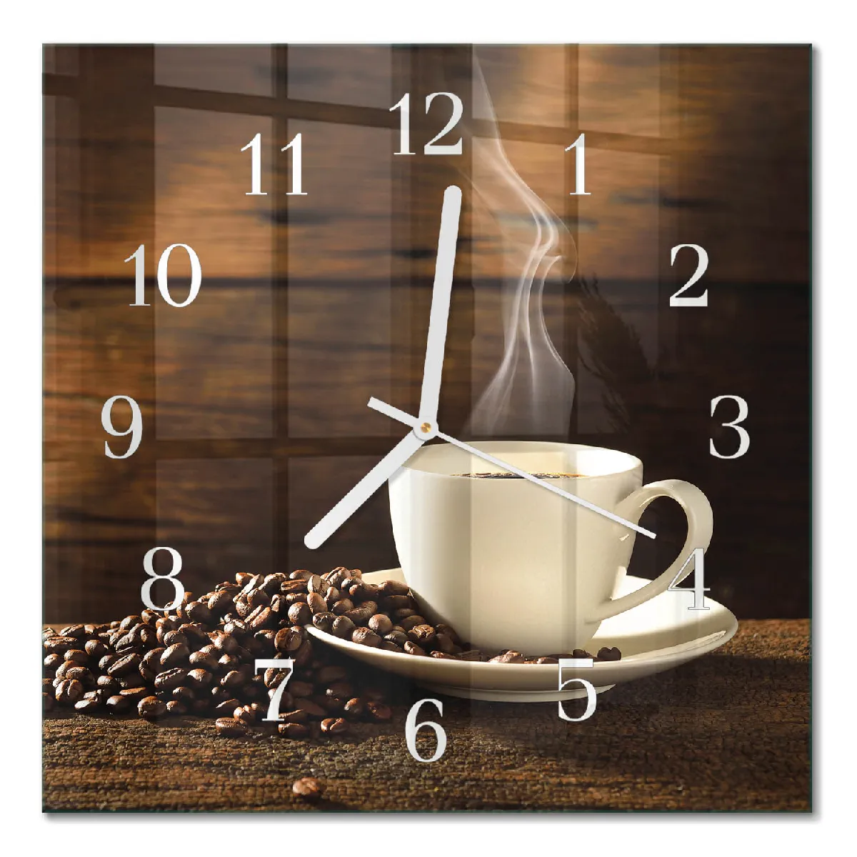 Horloge Murale Carrée Tulup 30x30 cm Café Aiguilles blanches