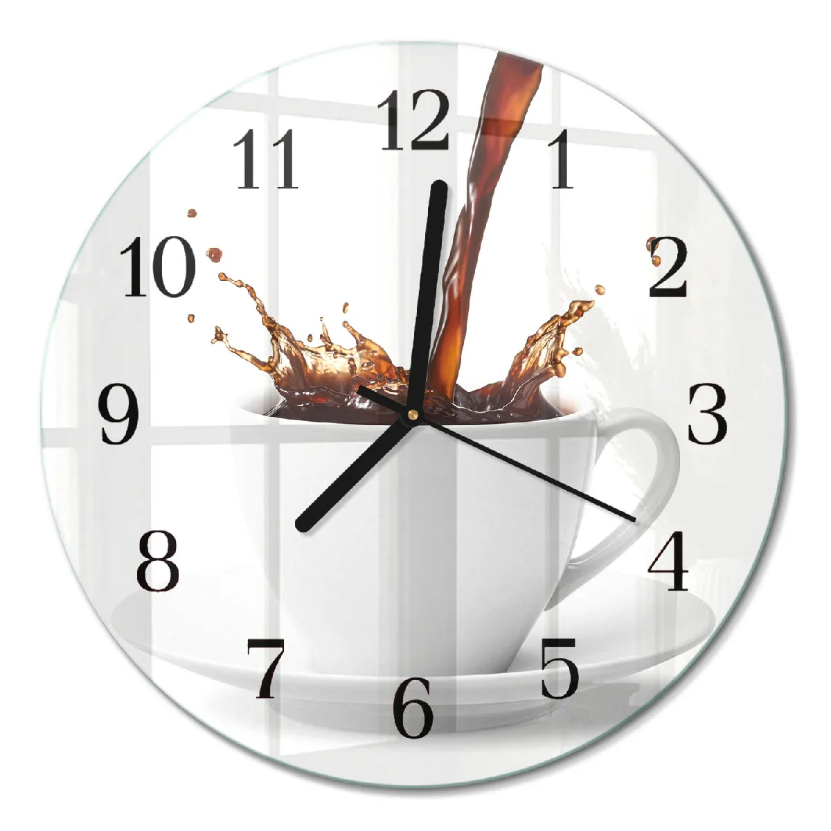 Horloge Ronde En Verre Tulup fi30 cm Une tasse de café Aiguilles noires